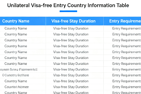 List of Countries with Unilateral Visa-Free Entry